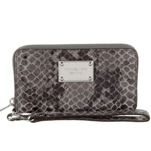 Michael Kors Gray Snake Print pebbled zip Wallet